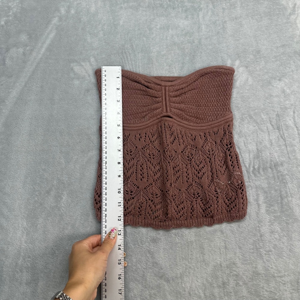 American Eagle Mauve Brown Crochet Pointelle Knit Strapless Tube Top XS - Picture 2 of 6